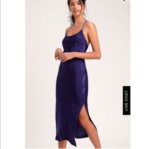 Lulus Caulmond Royal Blue Satin Midi Slip Dress
